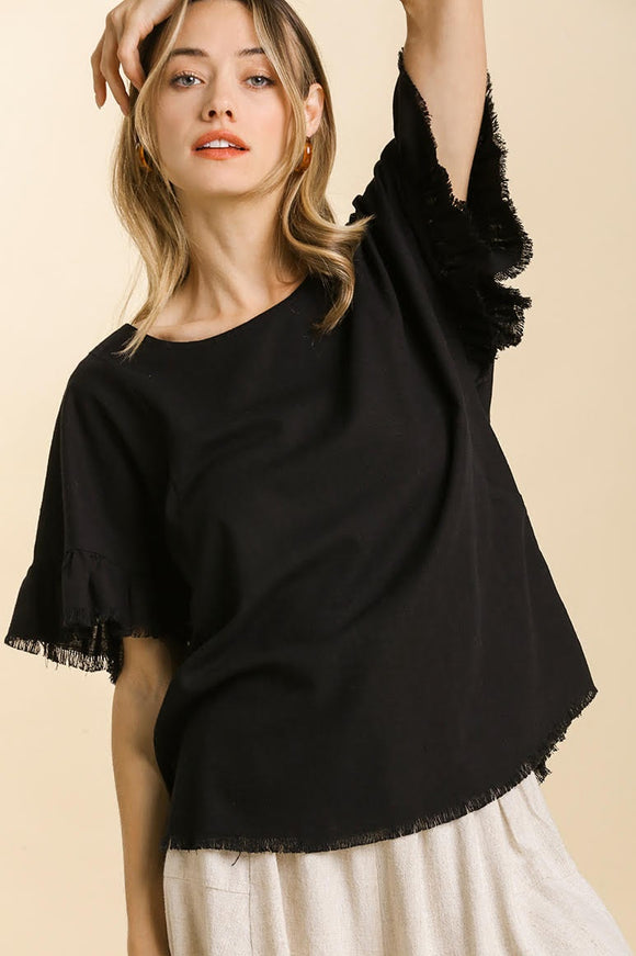 Linen Back Cutout Top | Black