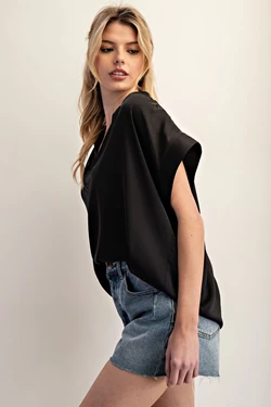 Satin V-Neck Top | Black