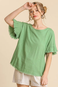 Linen Back Cutout Top | Sage Green