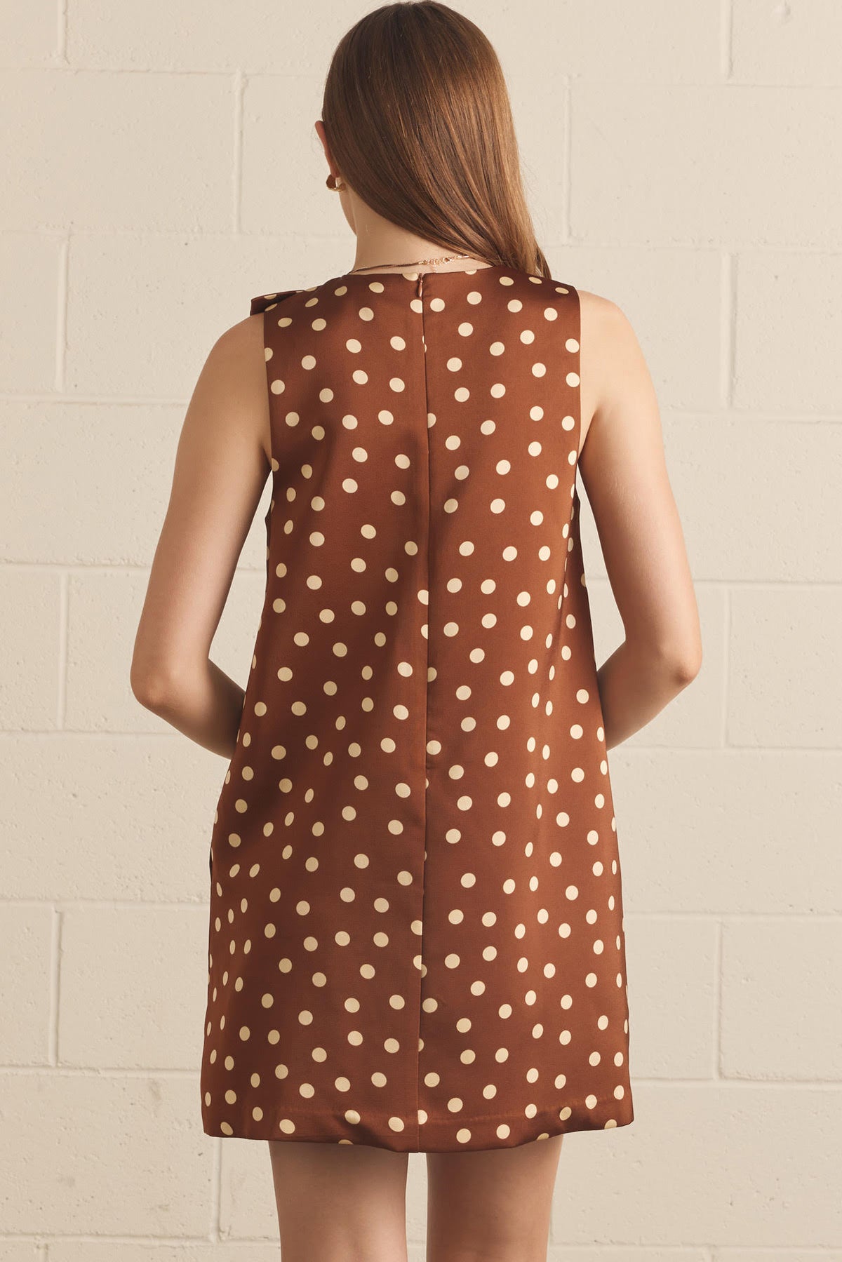 Polka Dot Bow Mini Dress | Brown