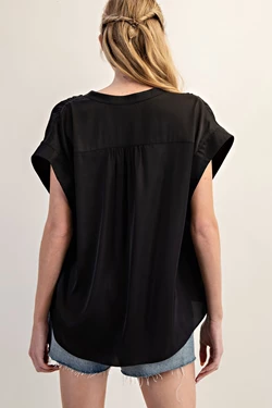 Satin V-Neck Top | Black
