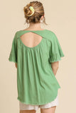 Linen Back Cutout Top | Sage Green