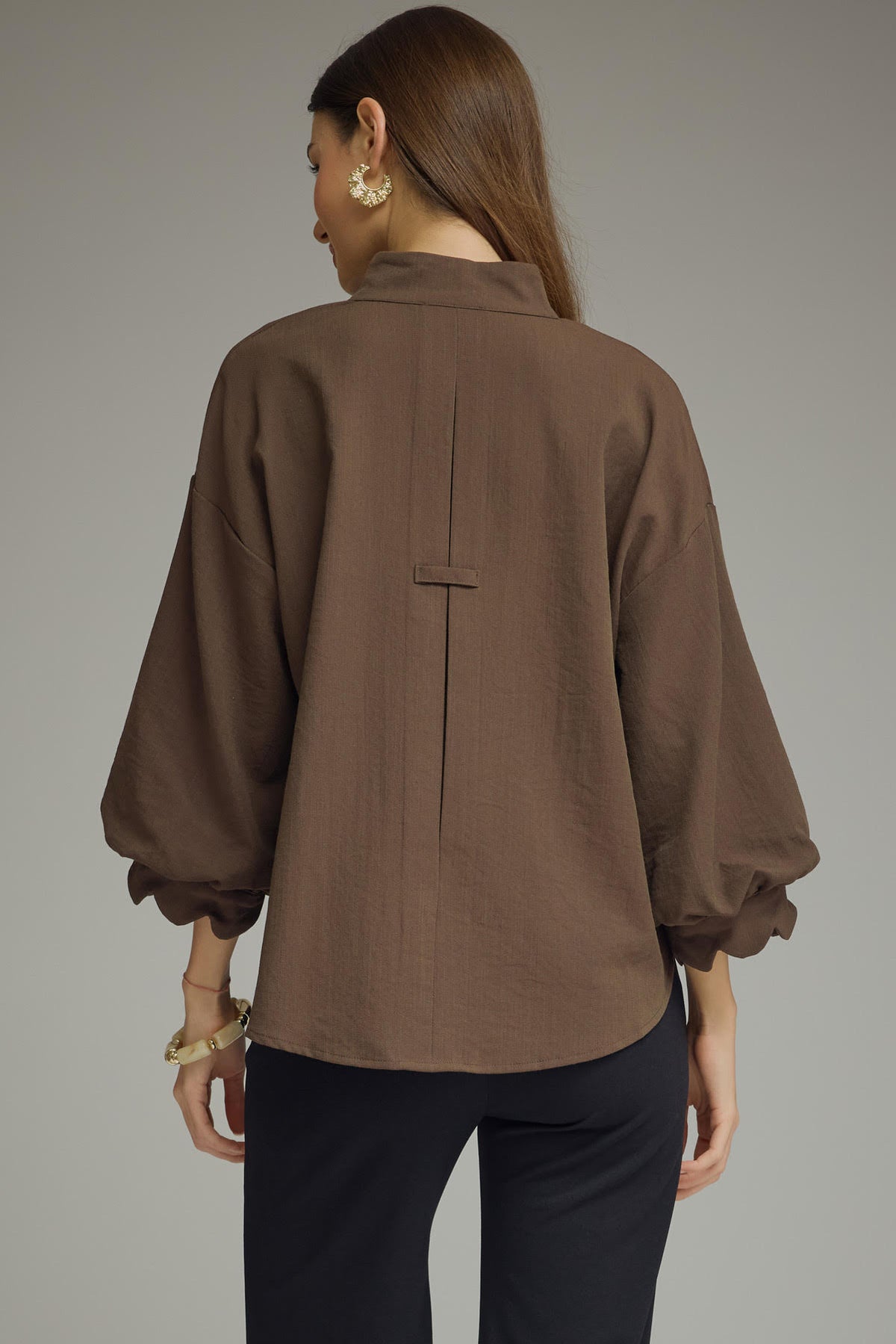 Scalloped 3/4 Sleeve Top | Brown