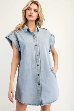 Denim Button Down Dress | Light Wash