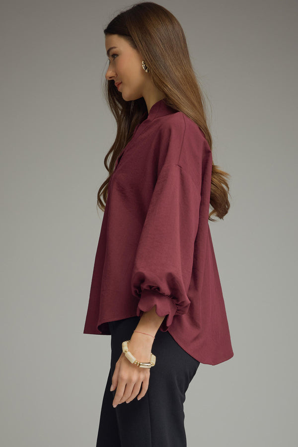 Scalloped 3/4 Sleeve Top | Plum
