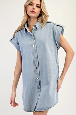 Denim Button Down Dress | Light Wash