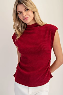 Ruched Cap Sleeve Top | Wine