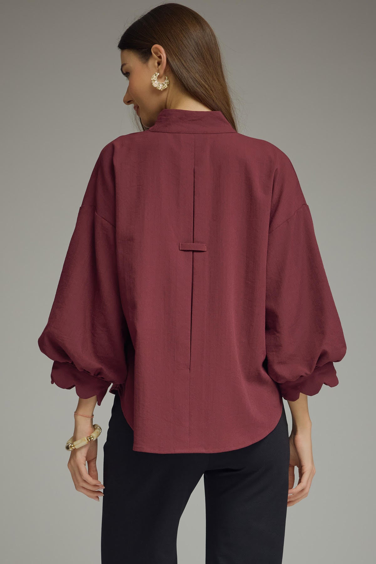Scalloped 3/4 Sleeve Top | Plum