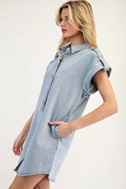 Denim Button Down Dress | Light Wash