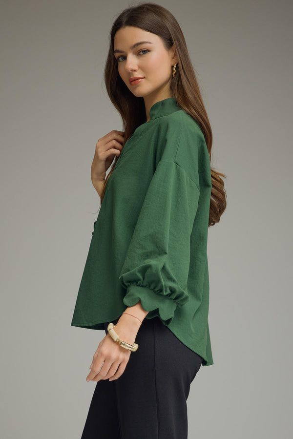 Scalloped 3/4 Sleeve Top | Hunter Green