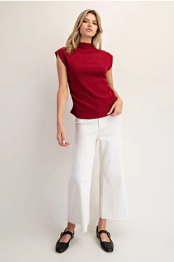 Ruched Cap Sleeve Top | Wine