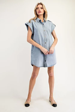 Denim Button Down Dress | Light Wash