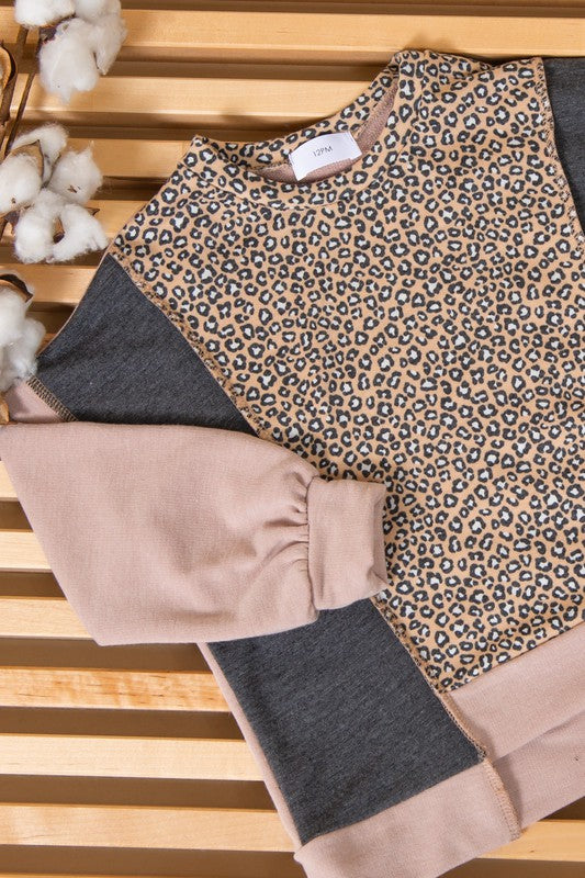 Kids Leopard+Taupe Pullover Sweater