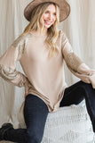 Sequin Contrast Holiday Top | Mocha