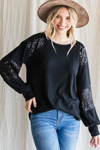 Sequin Contrast Top | Black