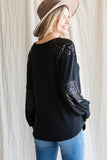 Sequin Contrast Top | Black