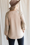 Sequin Contrast Holiday Top | Mocha