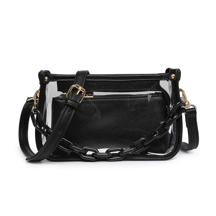 Jessica Clear Vegan Leather Crossbody | Black