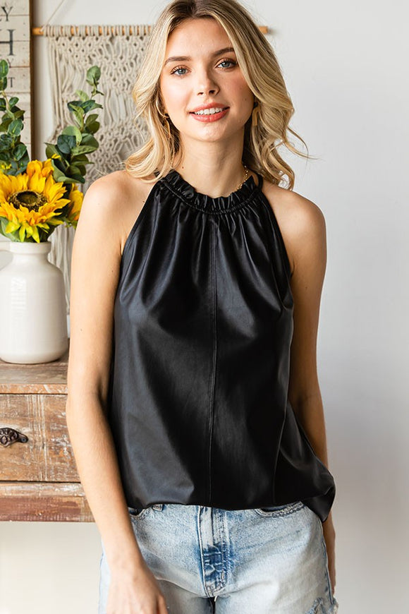 Faux Leather Halter Top | Black