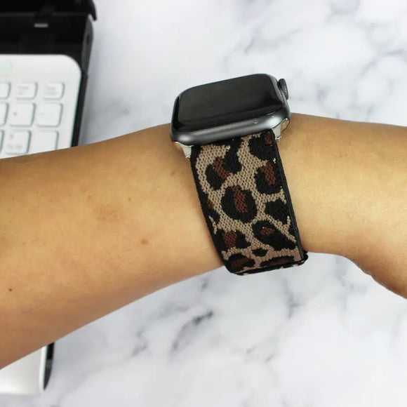 Nylon Elastic Apple Watch Band | Brown Leopard