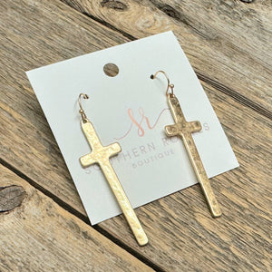Hammered Cross Earrings | Gold