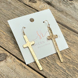 Hammered Cross Earrings | Gold
