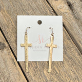 Hammered Cross Earrings | Gold