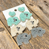 Baby Elephants Seed Bead Earrings | Blue