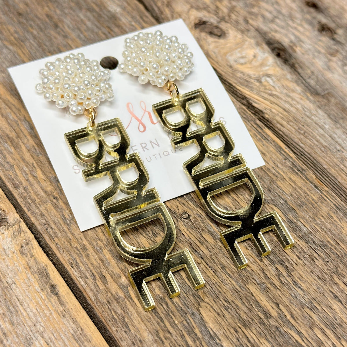 Gold Acrylic+Seed Bead Bride Earrings