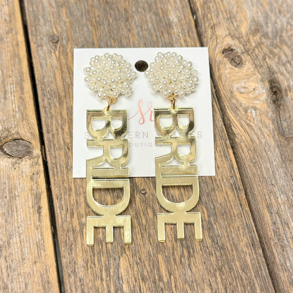 Gold Acrylic+Seed Bead Bride Earrings