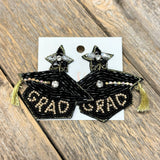 Grad Hat Seed Bead Earrings | Black