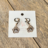 Crystal Cougar Paw Huggie Drop Earrings | Gold