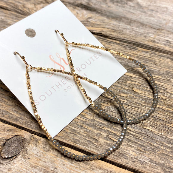 Beaded Golden Nugget Teardrop Earrings | Grey