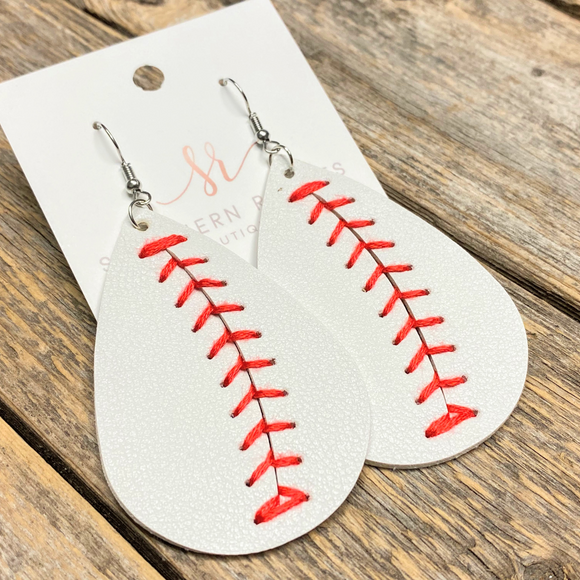 Stitched Baseball Earrings | Teardrop