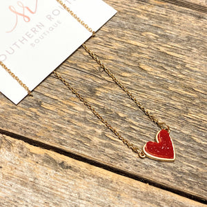 Red Heart Drusy Necklace
