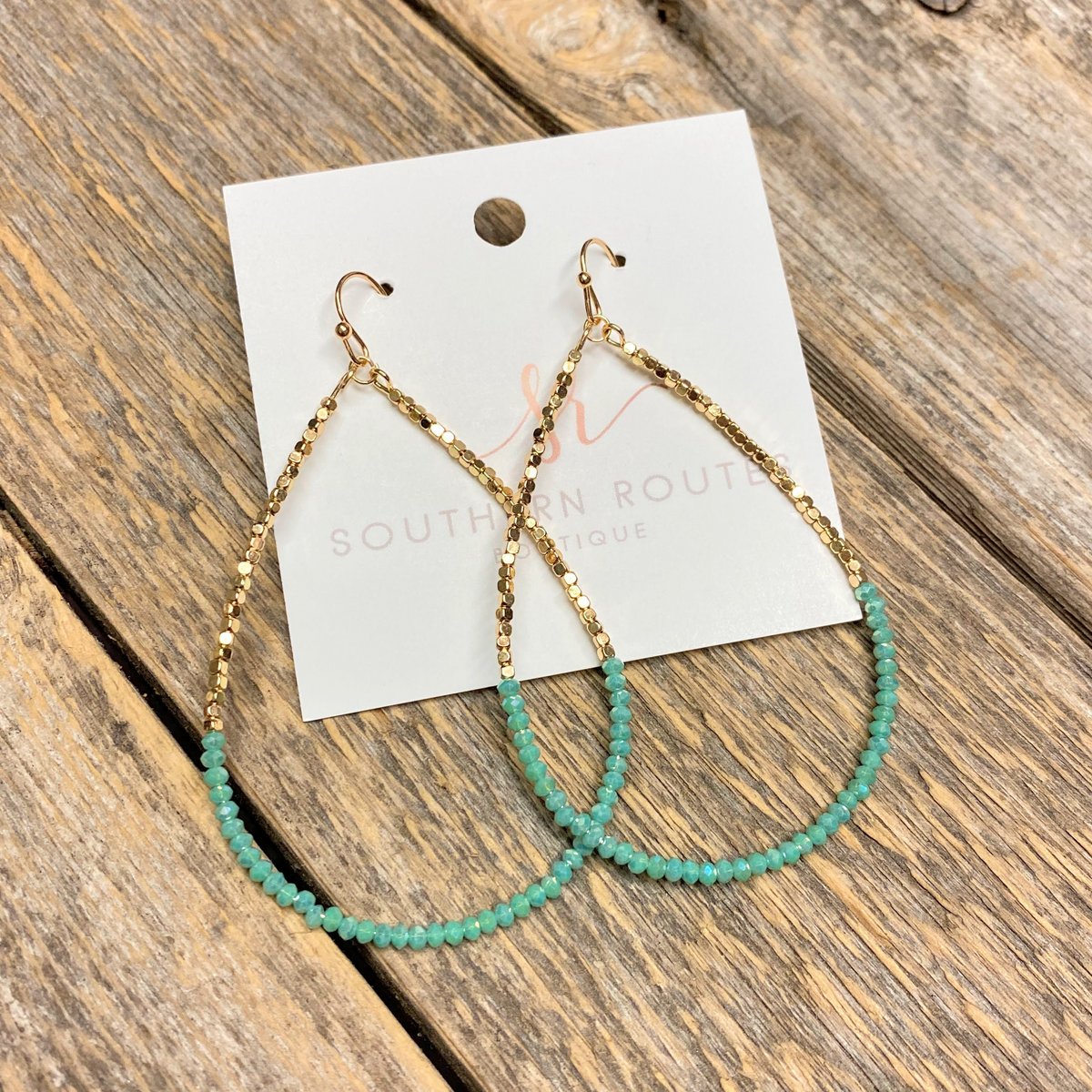 Beaded Golden Nugget Teardrop Earrings | Turquoise