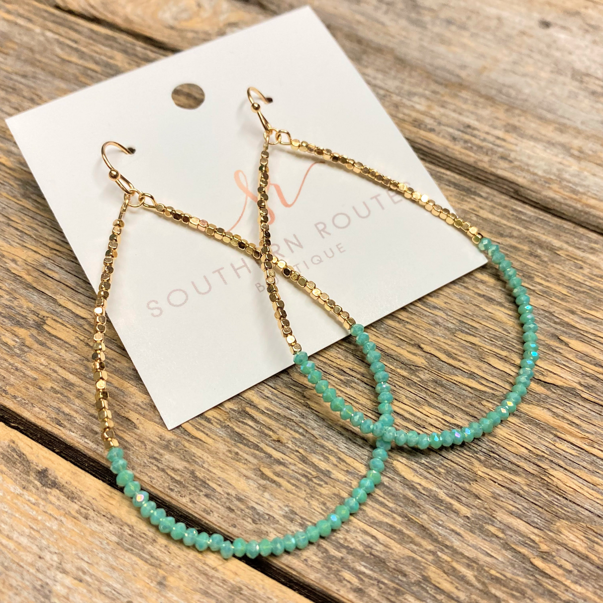 Beaded Golden Nugget Teardrop Earrings | Turquoise