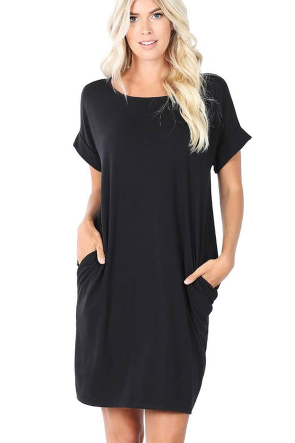 Round Neck T-Shirt Dress | Black