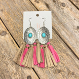 Turquoise+Suede Tassel Earrings | Pink
