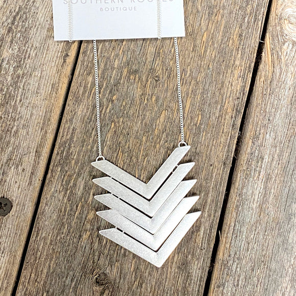 Multi Arrow Long Necklace | Worn Silver
