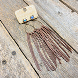 AB Crystal | Brown Leather Fringe Earrings | Pink Panache