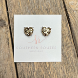 Glitter Heart Stud Earrings | Silver Setting+Gold Glitter