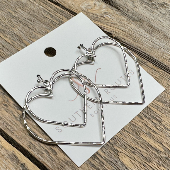 Double Heart Metal Earrings | Silver