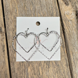 Double Heart Metal Earrings | Silver