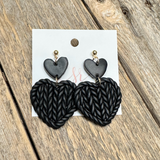 Clay Cable Knit Heart Earrings | Black