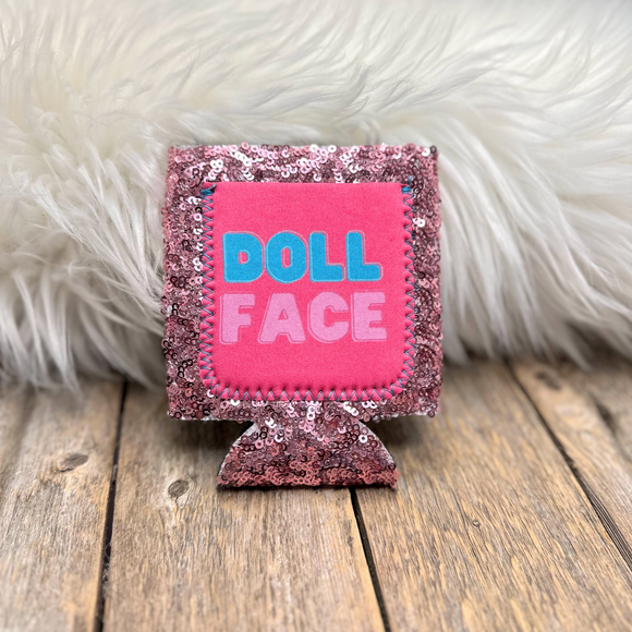 Sequin Regular Size Can Koozie | Doll Face