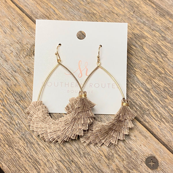 Pom Fan Teardrop Earrings | Brown