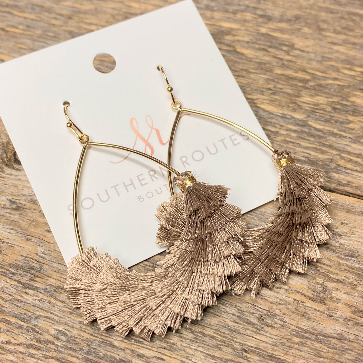 Pom Fan Teardrop Earrings | Brown