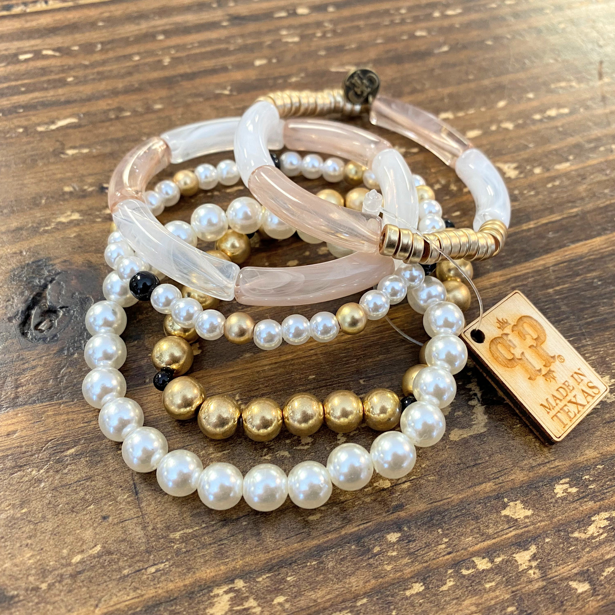 Ivory/Blush Acrylic+Pearl Bracelet Set | Pink Panache