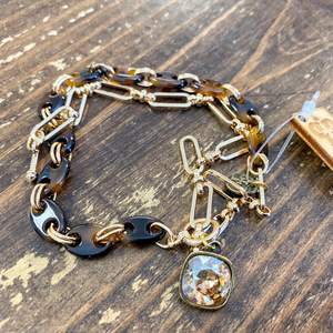 Wrap Chain Gold Crystal+Tortoise Bracelet | Pink Panache